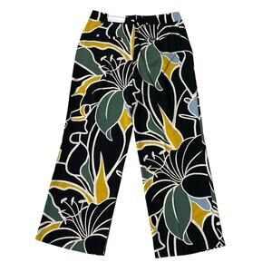 NWT Ann Taylor The High Waist Wide Leg Rise Black Floral Dress Pants Size 8P